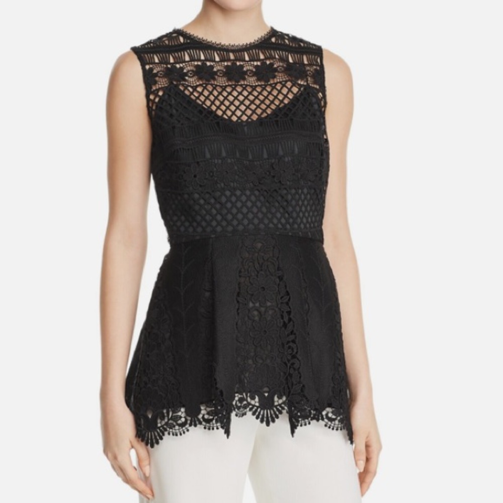 Elie Tahari Sleeveless Black Lace Top